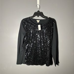 J.Crew Black Sequins Overlay Long Sleeve Top Womens Size Medium